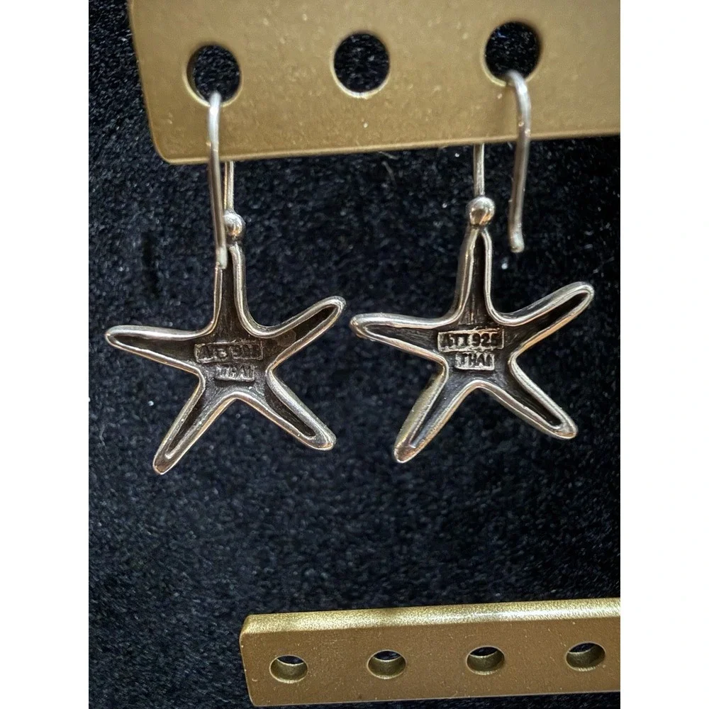 925 Sterling Silver Starfish Drop Earrings Vintage Style Nautical Beach Jewelry - Picture 3 of 6